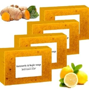 4 Pack Turmeric Glow Soap Bar - Lemon & Kojic Acid, Removing Dark Spots